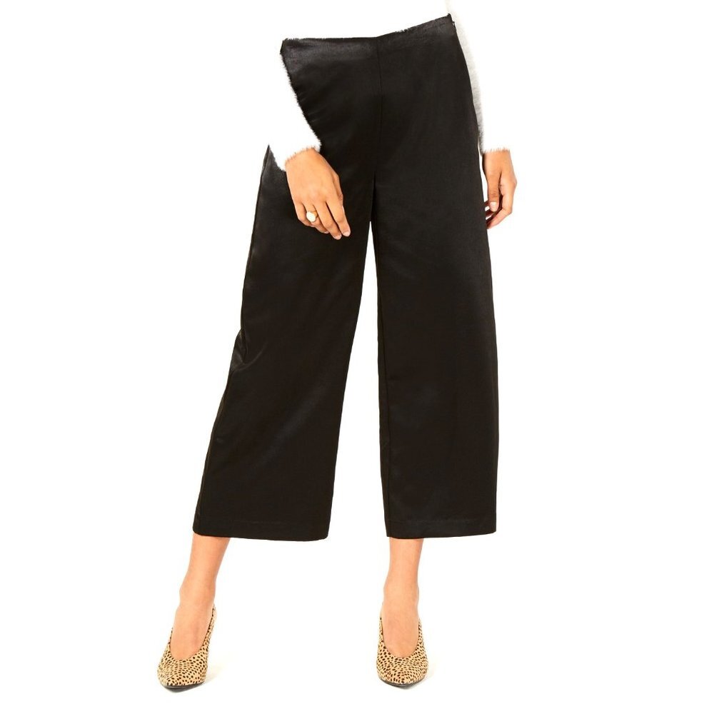 Bar III Deep Black Satin Wide Leg Pants